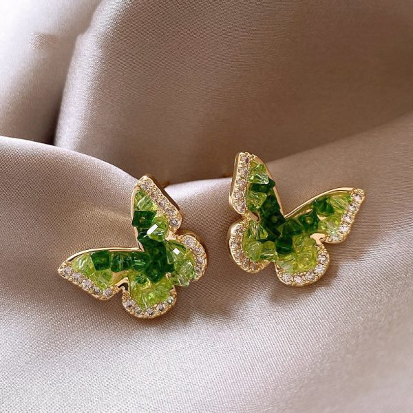 Wholesale Green Crystal Butterfly High-end Fashion Earrings For Sale