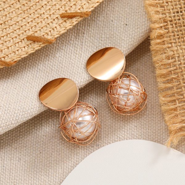 Wholesale Creative Woven Round Ball Artificial Pearl Ear Clips Online now