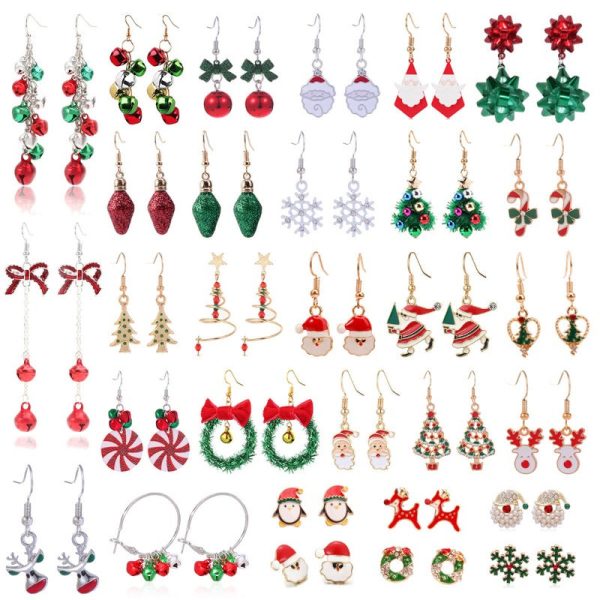 Wholesale Christmas Series Fashion Alloy Christmas Tree Old Man Bell Elk Candy Cane Earrings Online Hot Sale