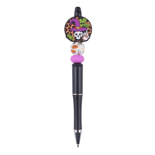 Wholesale Beaded Pens DIY Creative Cute Cartoon Halloween Silicone Beads Black Plastic Gel Pen Supply