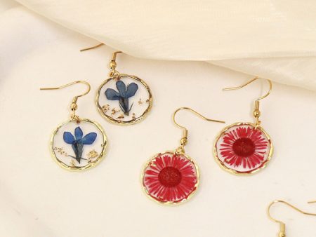 Wholesale 6pcs Resin Dried Flower Irregular Round Gold Earrings Fashion