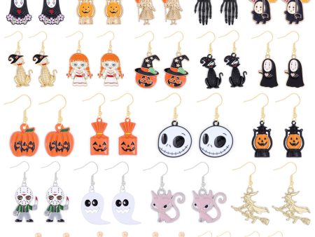 Wholesale Halloween Alloy Oil Dripping Funny Horror Pirate Skull Pumpkin Earrings For Sale