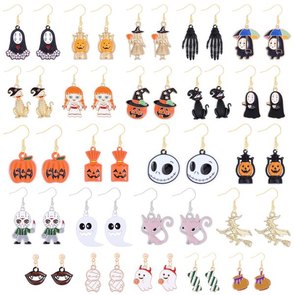 Wholesale Halloween Alloy Oil Dripping Funny Horror Pirate Skull Pumpkin Earrings For Sale