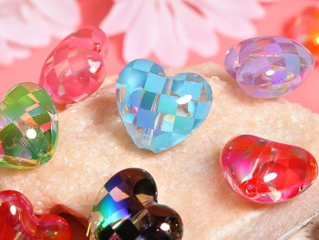 Wholesale 100pcs  Acrylic Heart Checkerboard Beads Cheap