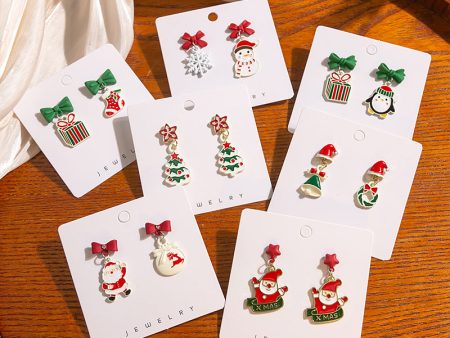 Wholesale Silver Needle Christmas Series Christmas Tree Snowman Earrings on Sale