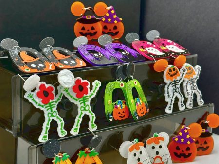 Wholesale Halloween Hollow Cartoon Ghost Pumpkin Cat Acrylic Earrings Hot on Sale