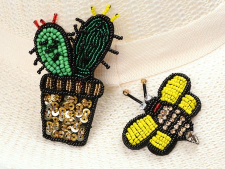 Wholesale Handmade Beaded Large Cactus Embroidery Patch Hat Clothing Decoration For Sale