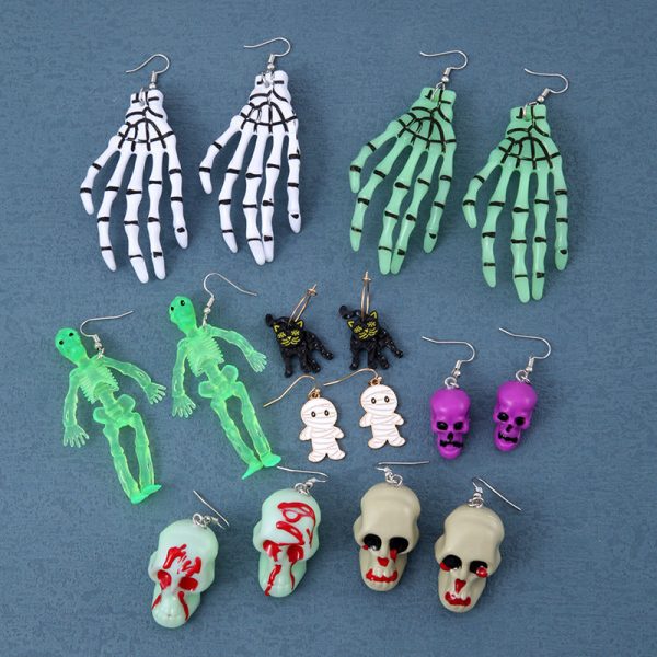 Wholesale Halloween Exaggerated Skeleton Spider Web Pumpkin Earrings Supply