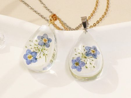 Wholesale 6pcs High Transparent Real Flower Dripping Glue Plant Specimen Necklace Fashion