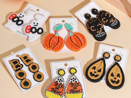 Wholesale Halloween Exaggerated Rice Bead Sewing Earrings For Discount