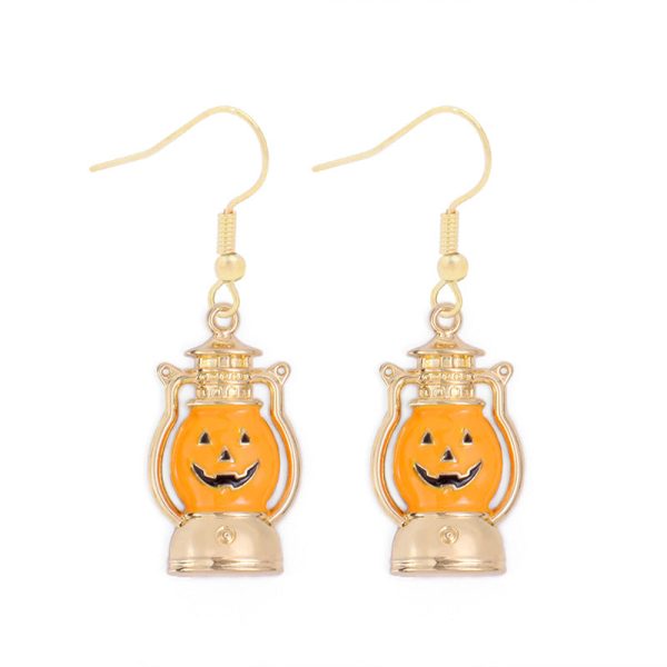 Wholesale Halloween Alloy Oil Dripping Funny Horror Pirate Skull Pumpkin Earrings For Sale