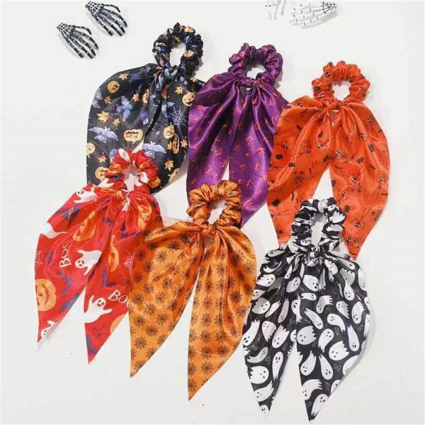 Wholesale Halloween Funny Ghost Skull Pumpkin Versatile Fabric Ribbon Scarf Headband Fashion