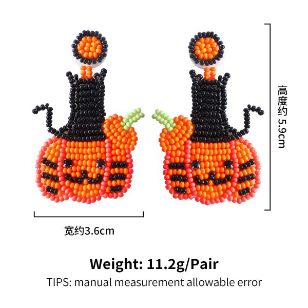 Wholesale Halloween Handmade Beaded Cute Pumpkin Rice Bead Earrings Discount