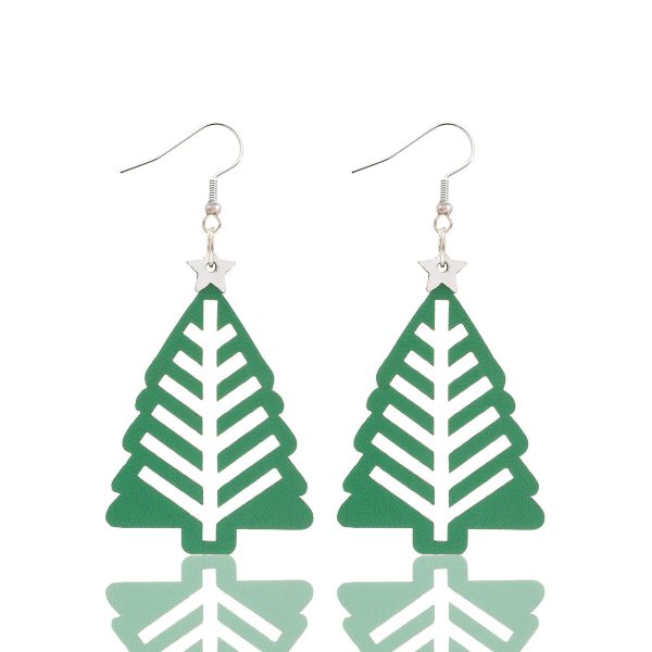 Wholesale Christmas Simple Hollow Christmas Tree Pu Leather Earrings Online now