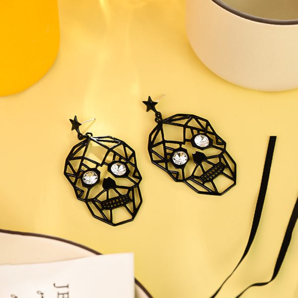 Wholesale Exaggerated Popular Funny Halloween Golden Skull Face Earrings Cheap