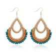 Wholesale Bohemian Rattan Wooden Beads Fishhook Hoop Earrings Fashion