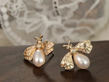 Wholesale S925 Silver Needle Small Bee Pearl Earrings Hot on Sale