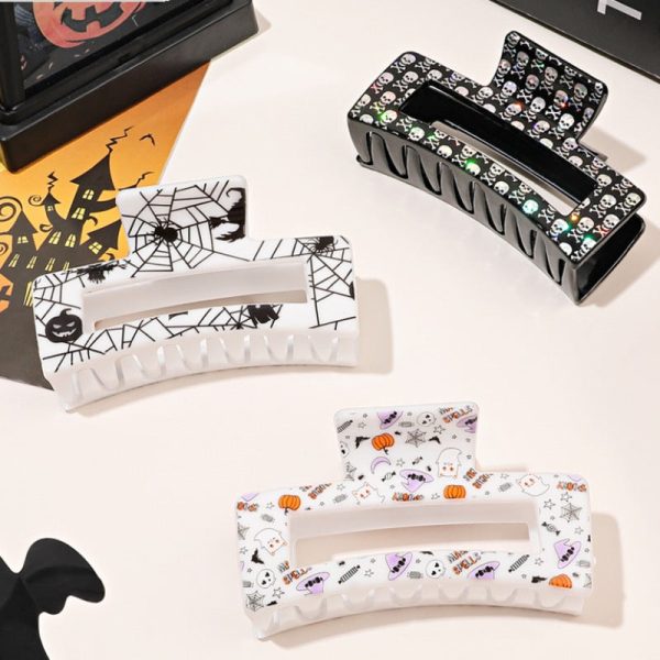 Wholesale Halloween Square Print Skull Hair Clip Online now