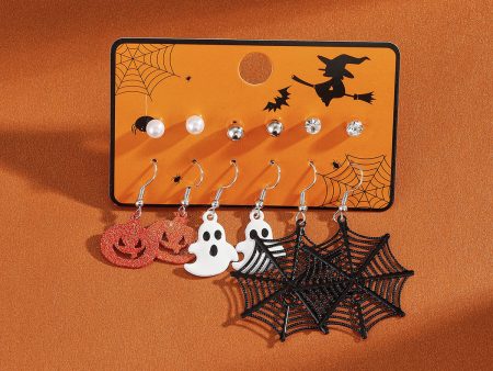 Wholesale Halloween 6 Pairs of Spider Web Pumpkin Ghost Earrings Hot on Sale