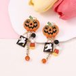 Wholesale Halloween Creative Fashion Oil Drop Funny Zircon Inlaid Pumpkin Skull Tassel Earrings Online now