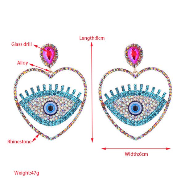 Wholesale Fashion Diamond Heart Evil Eye Exaggerated Earrings on Sale