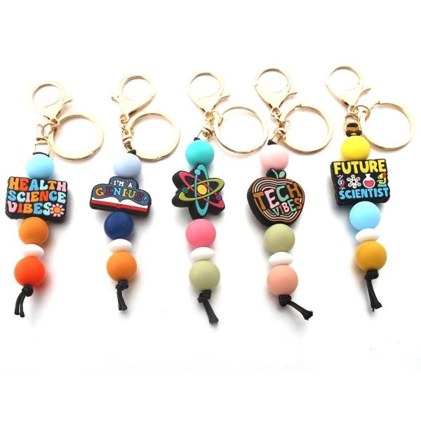 Wholesale Silicone Inspirational Scientist Print Beaded Keychain Supply