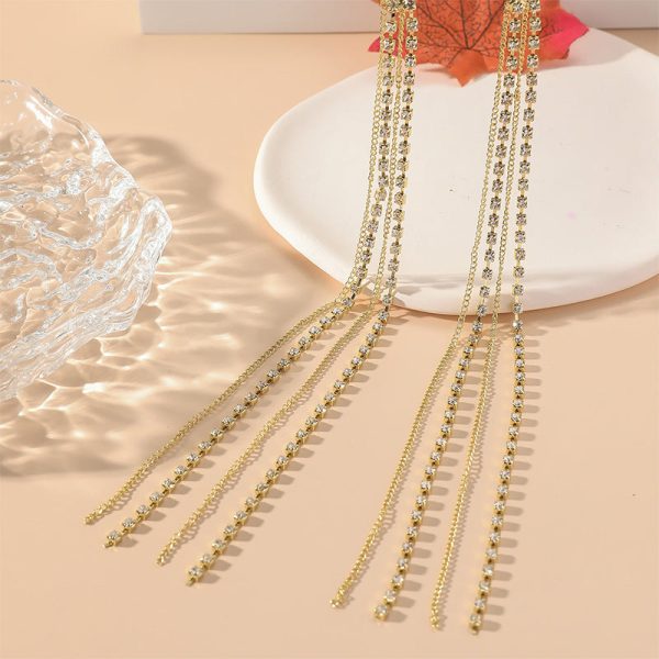 Wholesale Diamond Tassel Palace Style Long Geometric Earrings Fashion