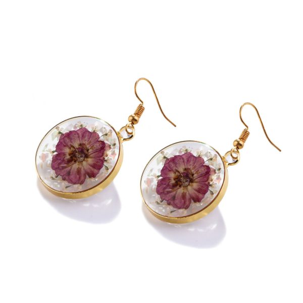 Wholesale 6pcs Mother of Pearl Sequins Real Flower Resin Earrings Supply