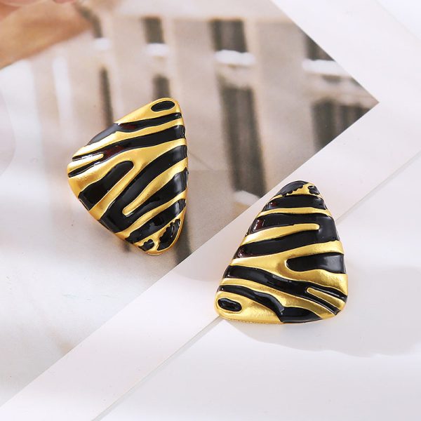 Wholesale Medieval Geometric Triangle Retro Zebra Pattern Earrings For Discount