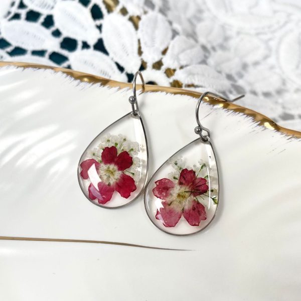 Wholesale 6pcs Natural Fashion Resin Water Drop Dried Flower Earrings Fashion