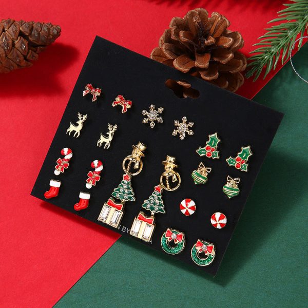 Wholesale Christmas Tree Bow Tie Snowman Gift Socks Snowflake Elk Earrings Set Online Hot Sale