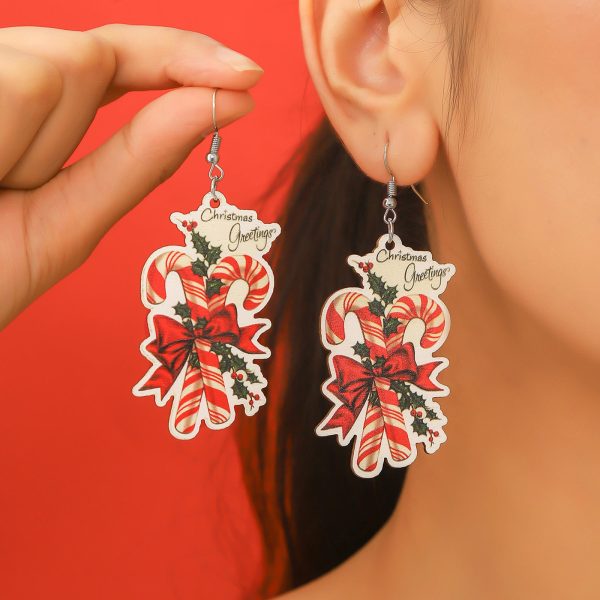 Wholesale Christmas Wood Snowflake Exaggerated Christmas Tree Earrings on Sale