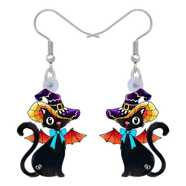 Wholesale Halloween Hat Length Wings Cat Pumpkin Cute Acrylic Earrings Online Hot Sale