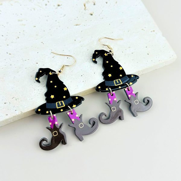 Wholesale Halloween Acrylic Wizard Hat Boots Printed Earrings Fashion