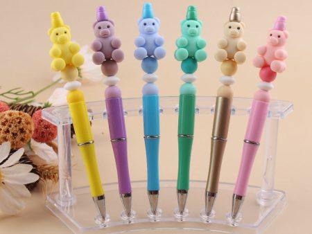 Wholesale Beaded Pens DIY Handmade Bear Silicone Beads Colorful Plastic Ballpoint Pen Sale