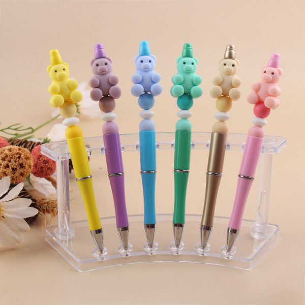 Wholesale Beaded Pens DIY Handmade Bear Silicone Beads Colorful Plastic Ballpoint Pen Sale