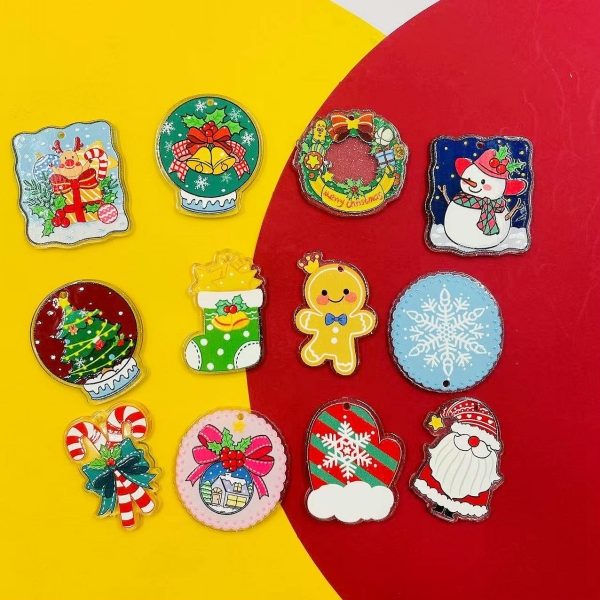 Wholesale 10pcs Transparent Double-sided Fine Glitter Christmas Series Old Man Elk Acrylic FlatBack Jewelry Accessories Discount