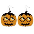 Wholesale Halloween Pumpkin Bat Alien Funny Heart Shape Leather Earrings Hot on Sale