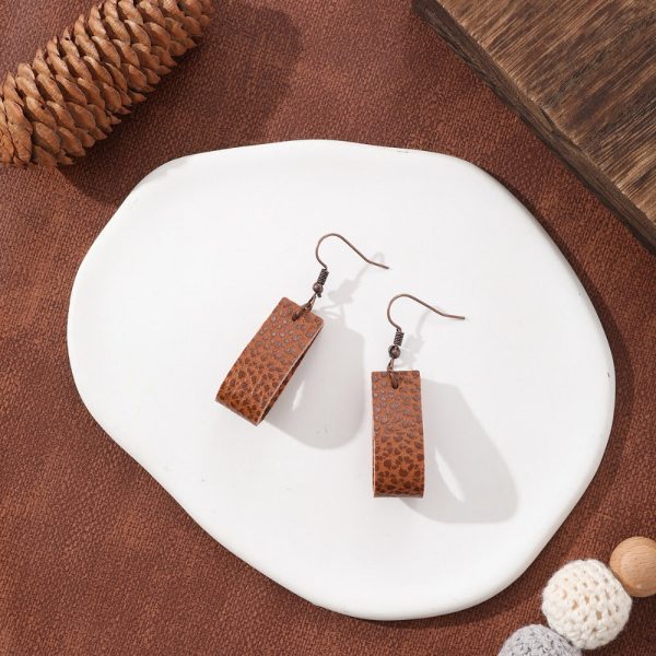 Wholesale Rectangular Lychee Pattern Leather Earrings For Cheap