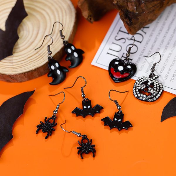 Wholesale Halloween Creative Funny Dark Ghost Bat Spider Skull Earrings Online now