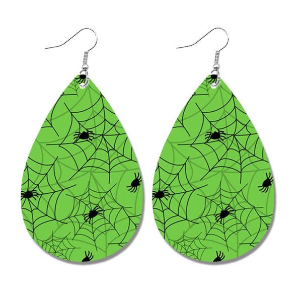 Wholesale Halloween Spider Fun Pumpkin Bat Print Water Drop Leather Earrings Online