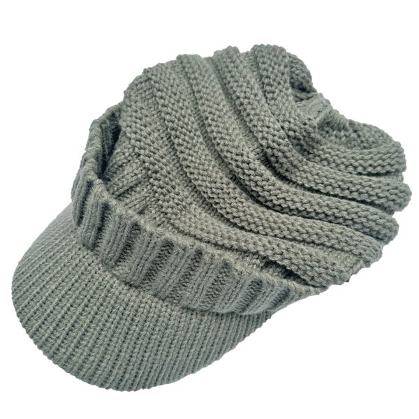 Wholesale Curled Stripe Ponytail Knitted Duck Tongue Wool Hat For Sale