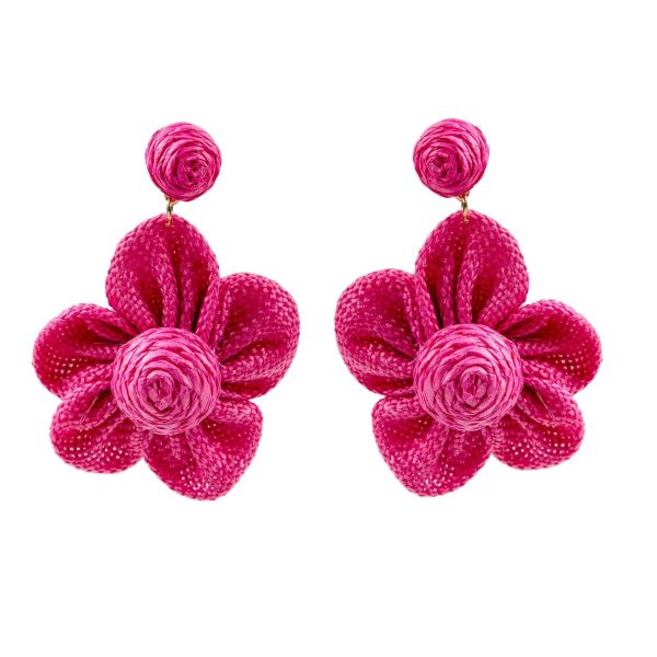 Wholesale Raffia Fabric Woven Elegant Flower Earrings For Sale