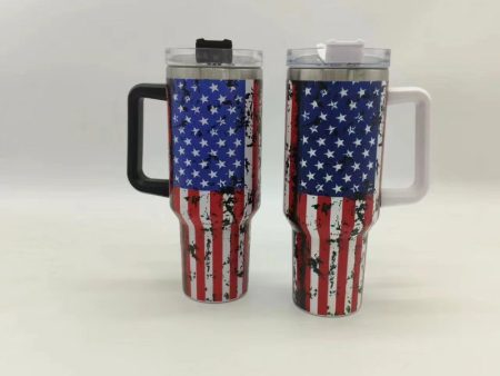 Wholesale 5D Stars and Stripes 40oz Car Cup Car Stainless Steel Tumbler Mug with Handle For Sale