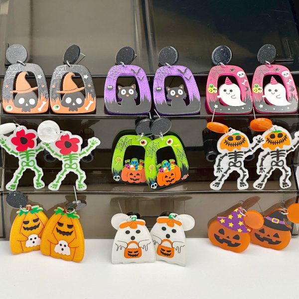 Wholesale Halloween Hollow Cartoon Ghost Pumpkin Cat Acrylic Earrings Hot on Sale