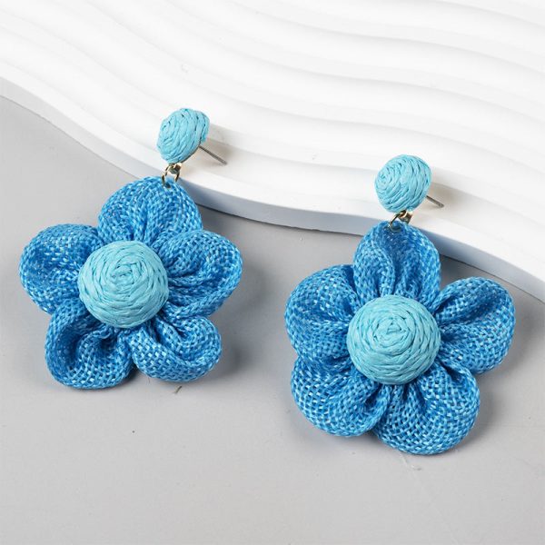 Wholesale Raffia Fabric Woven Elegant Flower Earrings For Sale