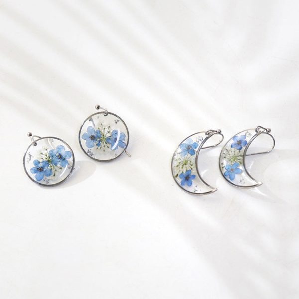 Wholesale 6pcs pair Blue Forget-me-not Handmade Glue Real Flower Earrings Discount