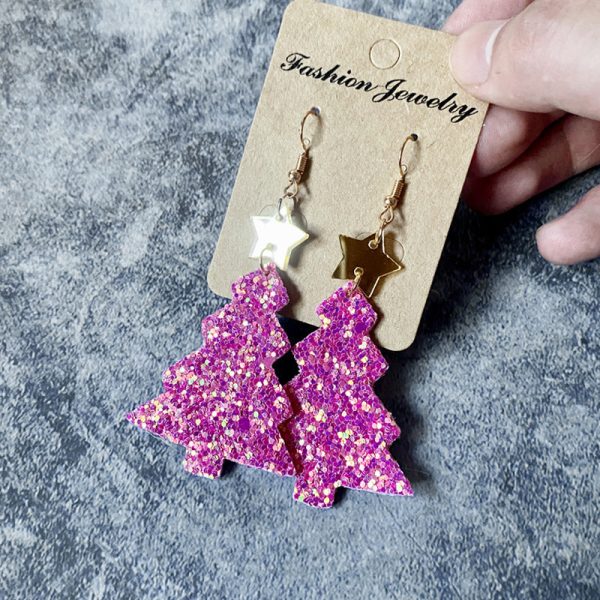 Wholesale Christmas Glitter Gretel Leather Acrylic Earrings Supply