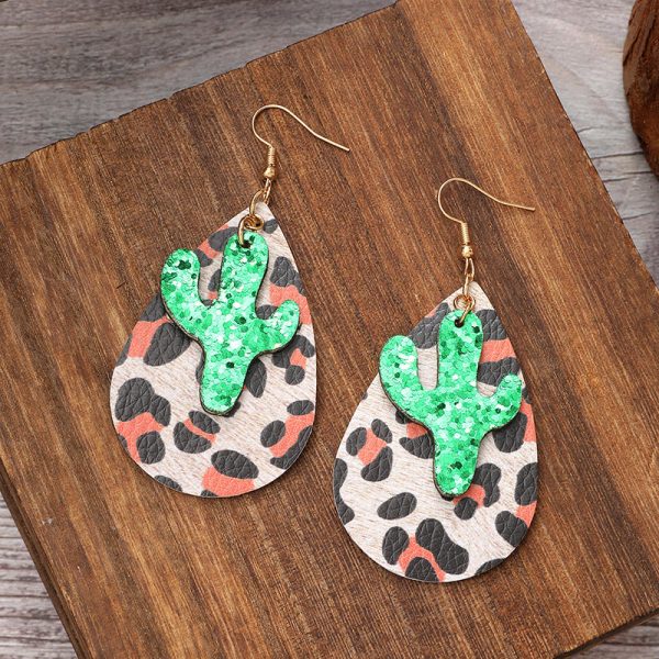 Wholesale Retro Leopard Drop Shape Cactus Earrings Online Sale