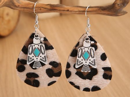 Wholesale Vintage Western Style Leopard Print Eagle Leather Plush Leather Earrings Online